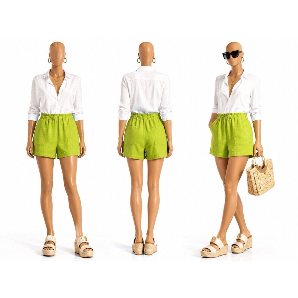 Jessica Simpson Women's Green Linen-Blend Short Plus Size 2X Pocket Result Boho
